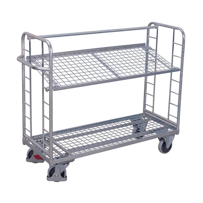 Variofit Etagenwagen mit 2 Drahtgitterböden verzinkt 1510x550x1235mm Produktbild Variofit Etagenwagen mit 2 Drahtgitterböden verzinkt 1510x550x1235mm