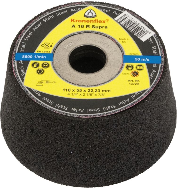 Klingspor A 16 R Schleiftopf, 110 x 55 x 22,23 mm gekröpft Produktbild Klingspor A 16 R Schleiftopf, 110 x 55 x 22,23 mm gekröpft