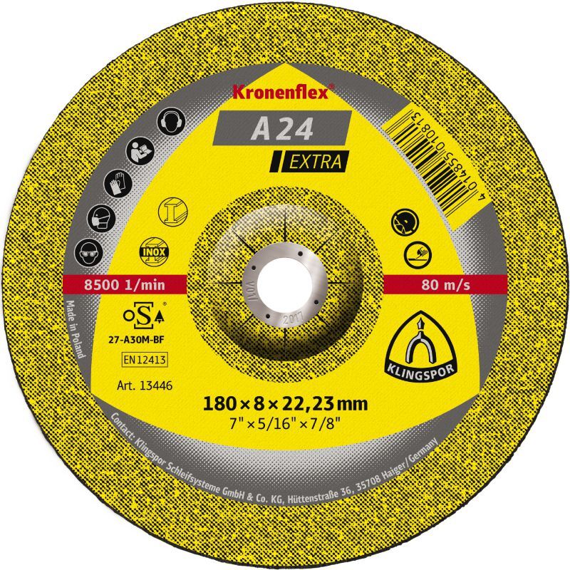 Klingspor A 24 EX Schruppscheiben, 150 x 6 x 22,23 mm gekröpft Klingspor A 24 EX Schruppscheiben, 150 x 6 x 22,23 mm gekröpft