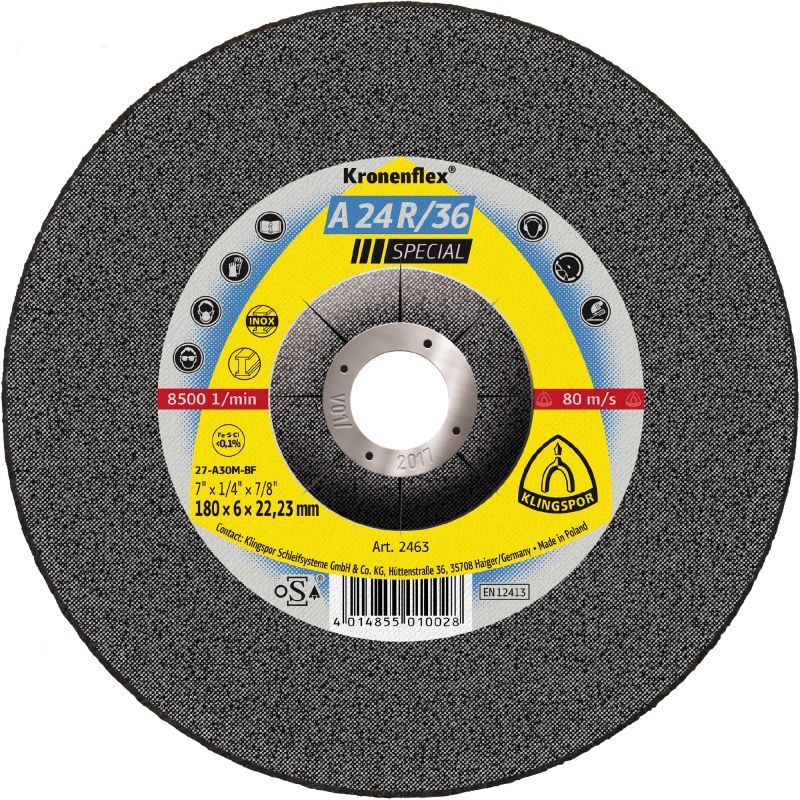 Klingspor A 24 R 36 Schruppscheiben, 115 x 6 x 22,23 mm gekröpft Produktbild Klingspor A 24 R 36 Schruppscheiben, 115 x 6 x 22,23 mm gekröpft