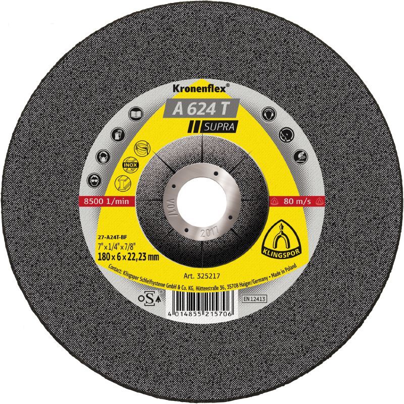 Klingspor A 624 T Schruppscheiben, 230 x 6 x 22,23 mm gekröpft Klingspor A 624 T Schruppscheiben, 230 x 6 x 22,23 mm gekröpft