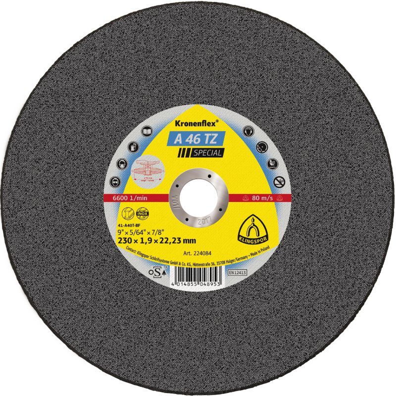 Klingspor A 46 TZ Trennscheiben, 230 x 1,9 x 22,23 mm gekröpft Produktbild Klingspor A 46 TZ Trennscheiben, 230 x 1,9 x 22,23 mm gekröpft