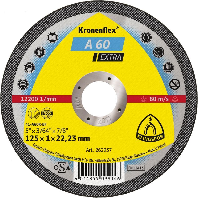 Klingspor A 60 EX Trennscheiben, 125 x 1 x 22,23 mm gerade Klingspor A 60 EX Trennscheiben, 125 x 1 x 22,23 mm gerade