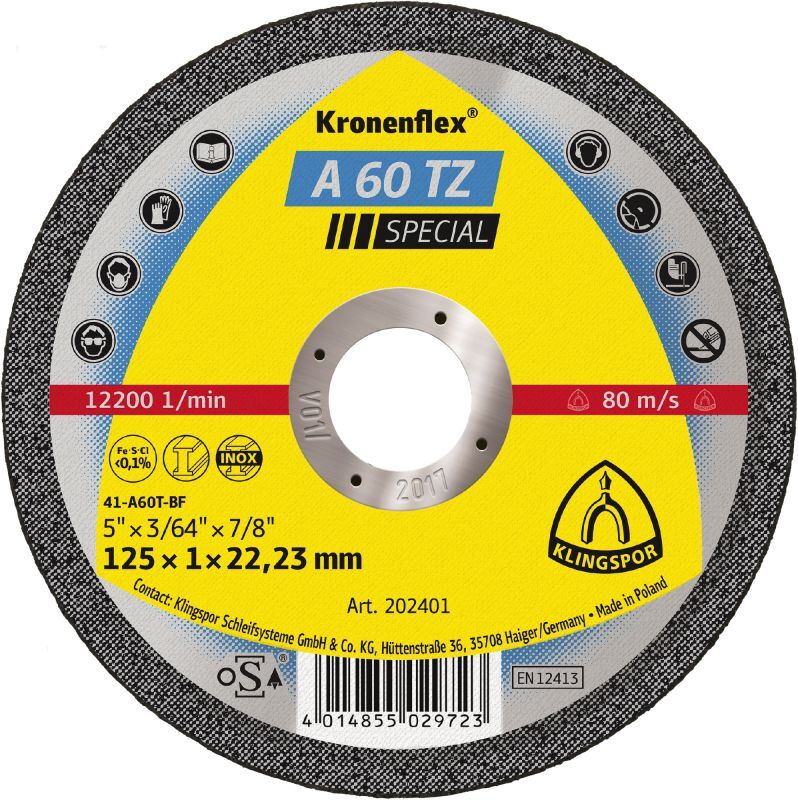 Klingspor A 60 TZ Trennscheiben, 125 x 1 x 22,23 mm gekröpft Produktbild Klingspor A 60 TZ Trennscheiben, 125 x 1 x 22,23 mm gekröpft