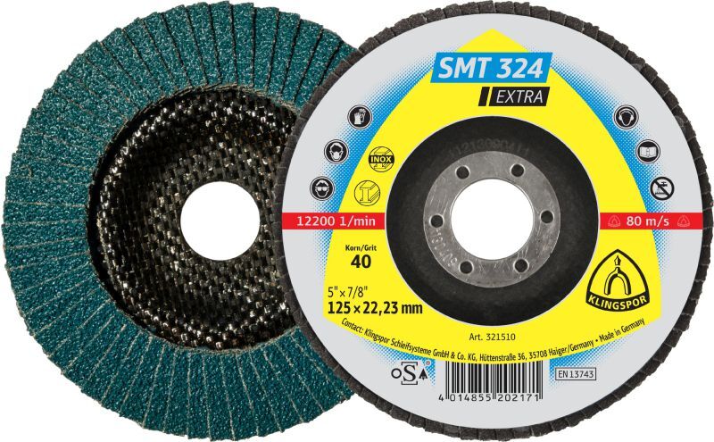 Klingspor SMT 324 Schleifmopteller, 125 x 22,23 mm Korn 80 gewölbt Klingspor SMT 324 Schleifmopteller, 125 x 22,23 mm Korn 80 gewölbt