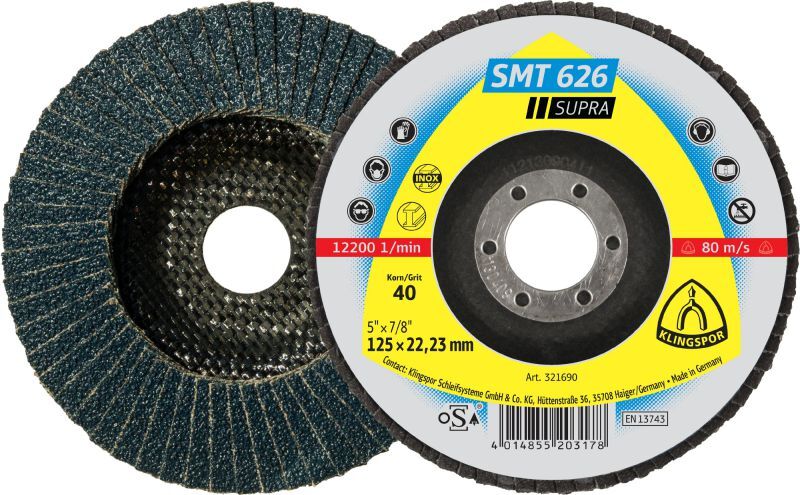 Klingspor SMT 626 Schleifmopteller, 115 x 22,23 mm Korn 36 gewölbt Produktbild Klingspor SMT 626 Schleifmopteller, 115 x 22,23 mm Korn 36 gewölbt