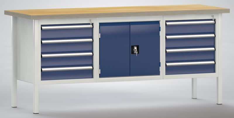 Produktbild KLW Ergo Standard Werkbank mit 8 schmalen Schubladen 2000 x 700 x 900 mm