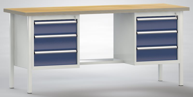 Produktbild KLW Ergo Standard Werkbank 6 schmale Schubladen 2000 x 700 x 900 mm