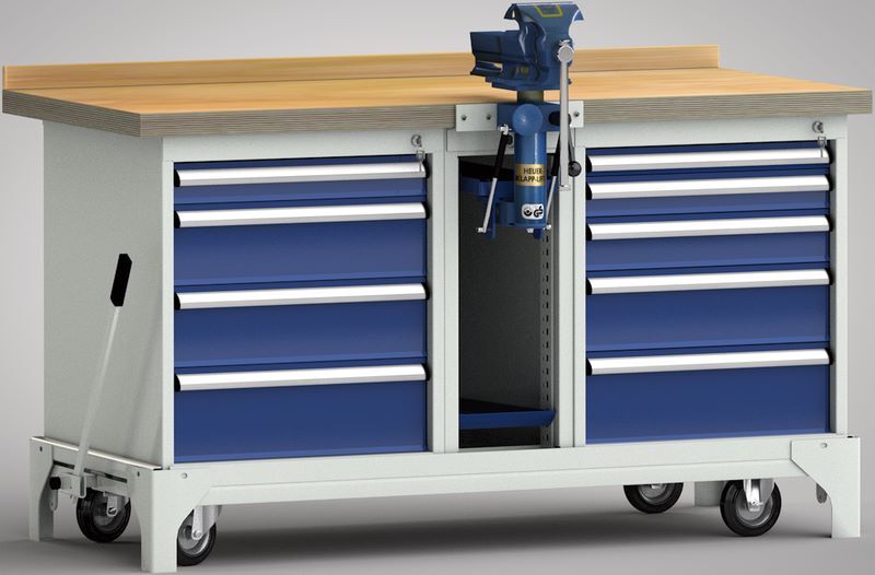 KLW fahrbare Profi-Werkbank mittig Schraubstockschrank mit Schraubstock Produktbild KLW fahrbare Profi-Werkbank mittig Schraubstockschrank mit Schraubstock