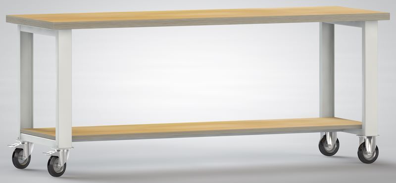 Produktbild KLW Standard Werkbank fahrbar Multiplexplatte 40 mm 2000 x 700 x 840 mm