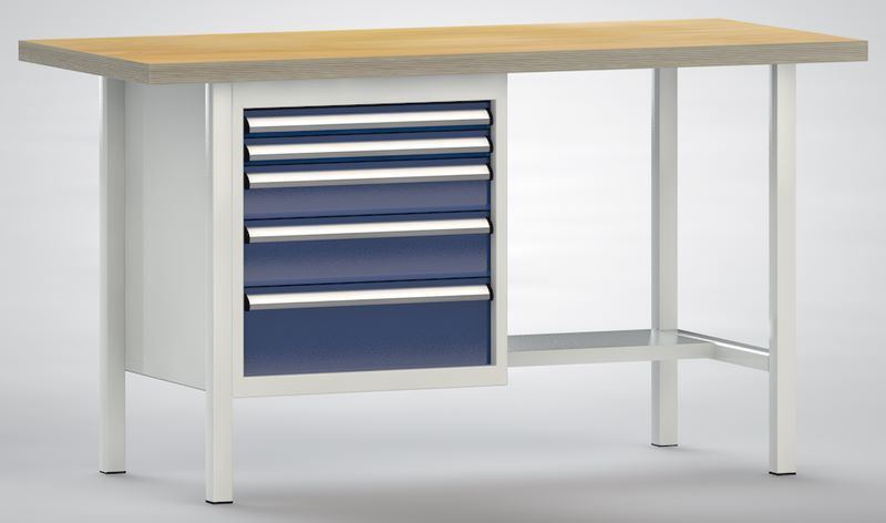 Produktbild KLW Standard Werkbank mit 5 seitlichen Schubladen 1500 x 700 x 840 mm