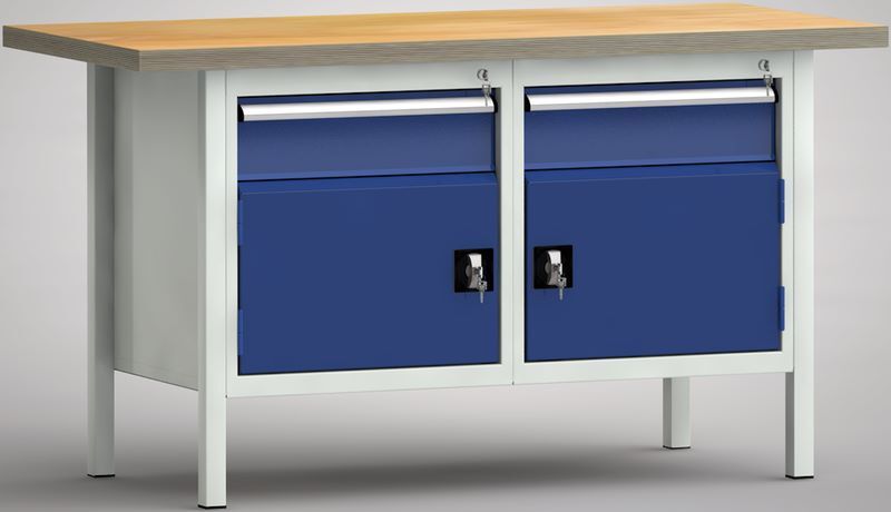 KLW Kastenwerkbank 1500 x 700 x 840 mm 2 Flügeltüren 2 Schubladen Produktbild KLW Kastenwerkbank 1500 x 700 x 840 mm 2 Flügeltüren 2 Schubladen