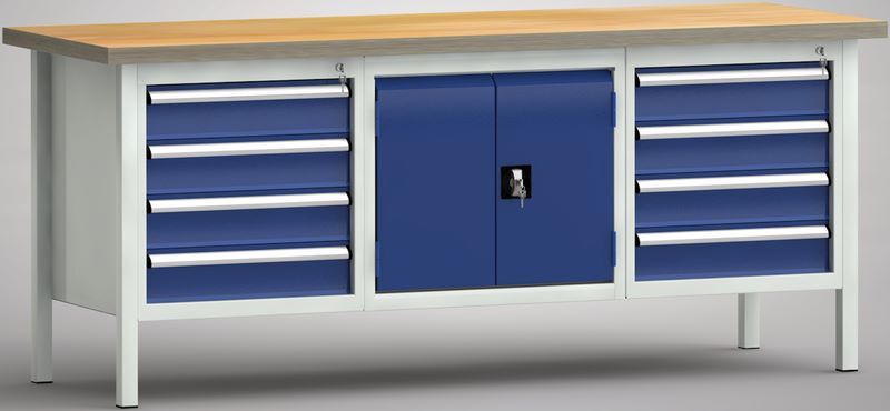 KLW Kastenwerkbank 2000 x 700 x 840 mm 8 Schubladen mittig 2 Flügeltüren Produktbild KLW Kastenwerkbank 2000 x 700 x 840 mm 8 Schubladen mittig 2 Flügeltüren