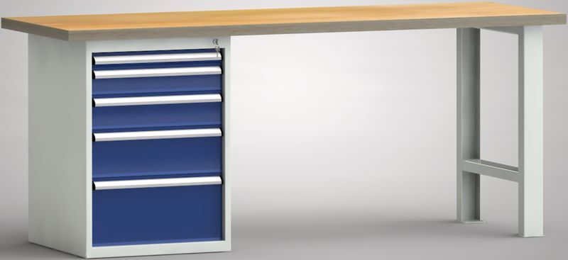 KLW Kombiwerkbank 2000 x 700 x 840 mm 5 Schubladen rechts U-Hut-Fußelement Produktbild KLW Kombiwerkbank 2000 x 700 x 840 mm 5 Schubladen rechts U-Hut-Fußelement