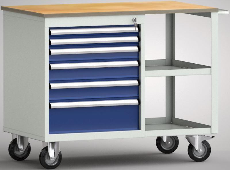 KLW Fahrbare-Werkbank 1000 x 620 x 830 mm 2 Lenkrollen mit Feststeller 2 Bockrollen Produktbild KLW Fahrbare-Werkbank 1000 x 620 x 830 mm 2 Lenkrollen mit Feststeller 2 Bockrollen