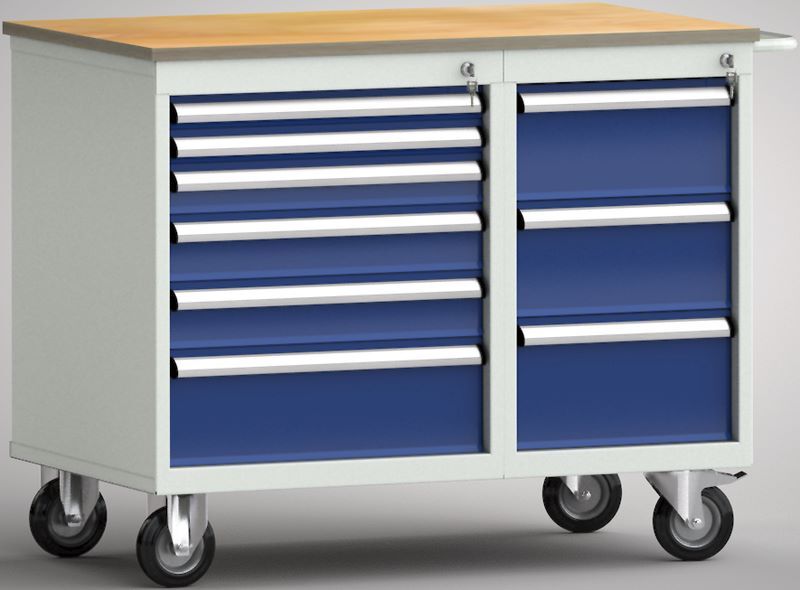 KLW Standard-Werkbank 1000 x 620 x 830 mm 2 Lenkrollen Feststeller 2 Bockrollen Produktbild KLW Standard-Werkbank 1000 x 620 x 830 mm 2 Lenkrollen Feststeller 2 Bockrollen