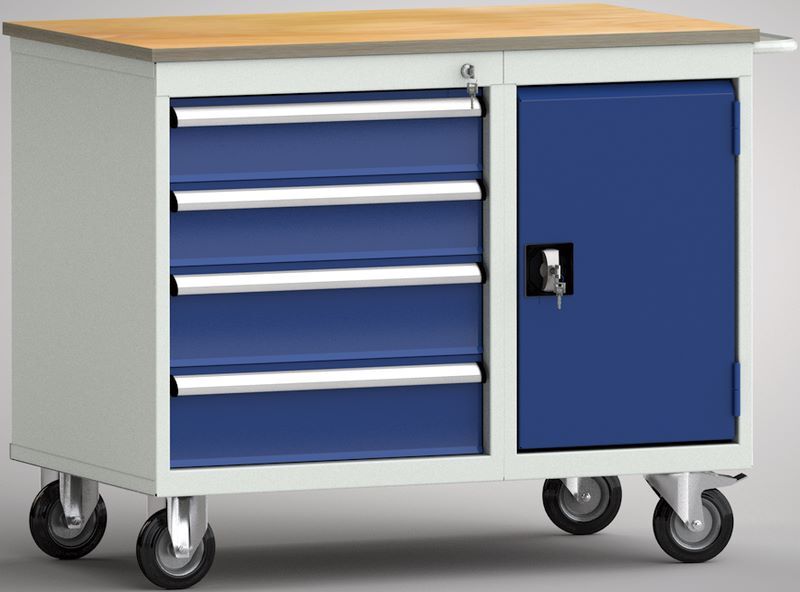 KLW Standard-Werkbank 1000 x 620 x 830 mm 1 Flügeltür 4 Schubladen Produktbild KLW Standard-Werkbank 1000 x 620 x 830 mm 1 Flügeltür 4 Schubladen