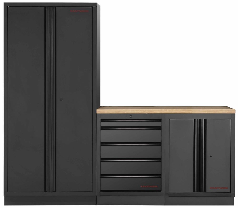 Produktbild Kraftwerk MOBILIO Black 3er Werkstattsystem Arbeitsplatte Buche