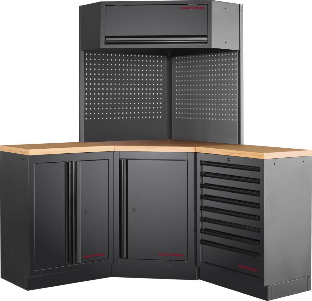 Produktbild Kraftwerk MOBILIO Black 3er Werkstattschrank Eckelement Platte aus Buche