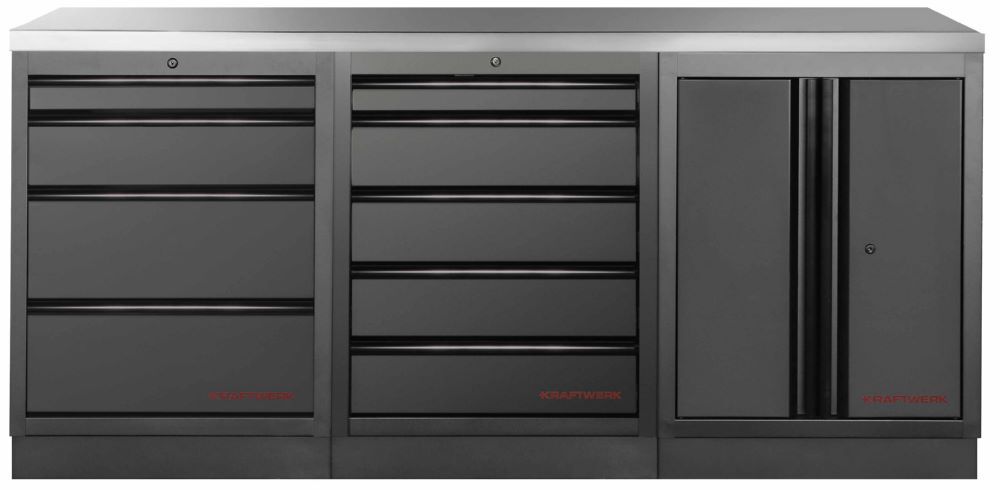 Produktbild Kraftwerk MOBILIO Black Werkstatt Schubladenschrank 3er Kombi Edelstahl 430