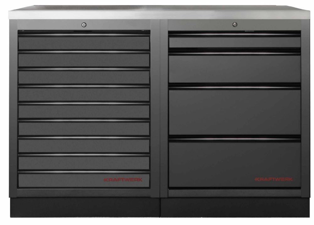 Produktbild Kraftwerk MOBILIO Black 2er Werkstattschrank Platte mit Edelstahl 430