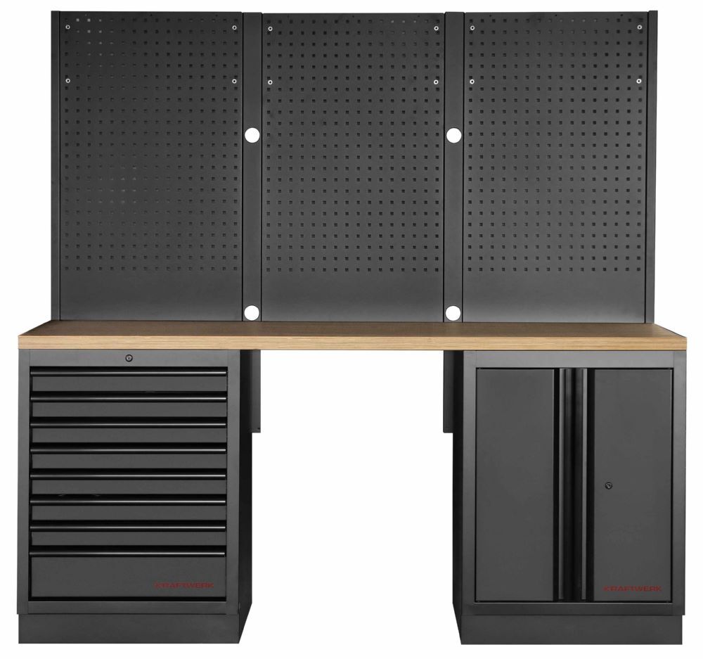 Produktbild Kraftwerk MOBILIO Black Werkstattwagen 2er Kombi mit Lochwand Buche tiefschwarz