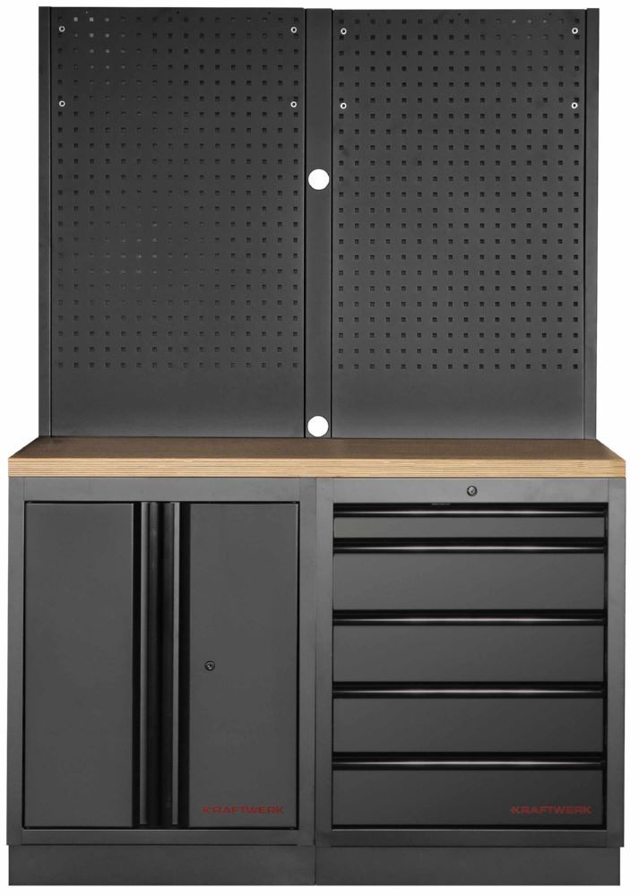 Produktbild Kraftwerk MOBILIO Black 2er Werkstattsystem Arbeitsplatte aus Buche