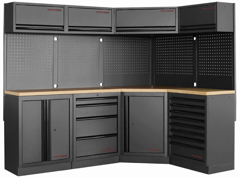 Produktbild Kraftwerk MOBILIO Black 4er Werkstattsystem mit Lochwand Buche