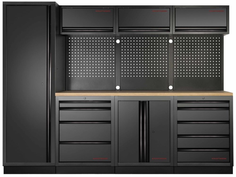 Produktbild Kraftwerk MOBILIO Black Werkstatt Schrankwank System 4er Kombi Platte Buche Multiplex