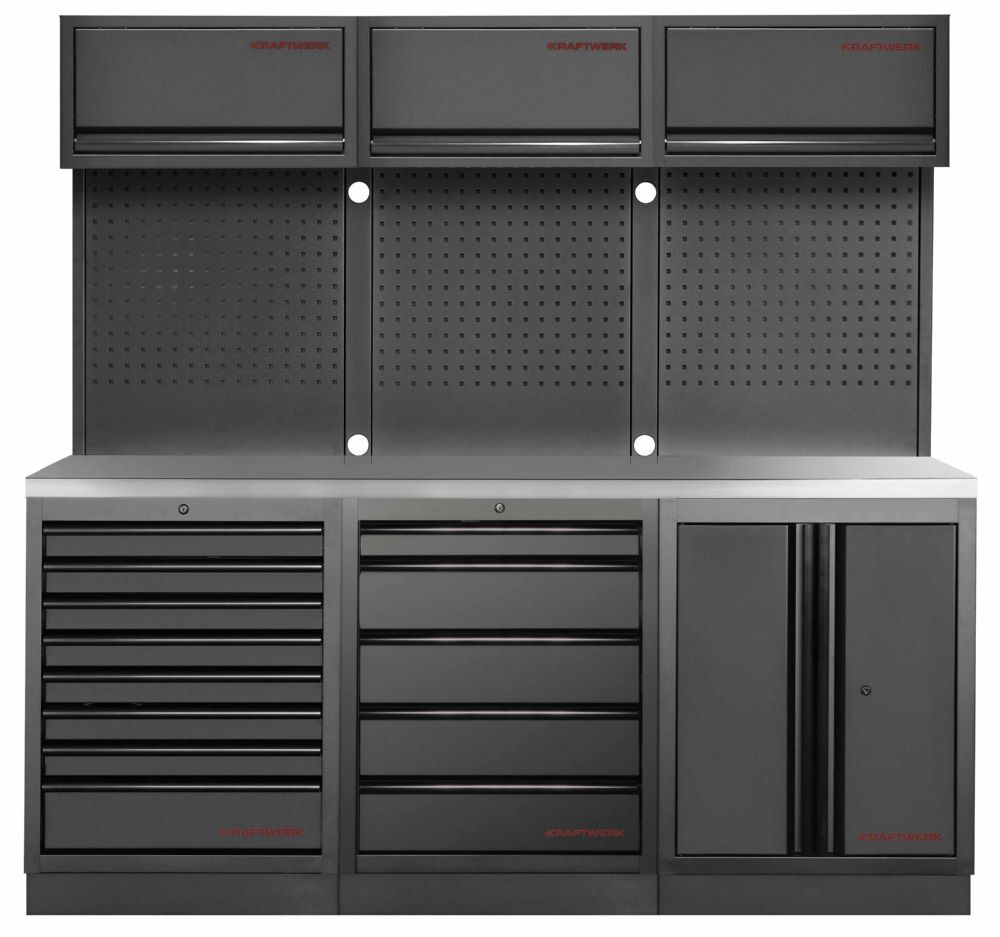 Produktbild Kraftwerk MOBILIO Black 3er Werkstattschrank System mit Lochwand Edelstahl 430