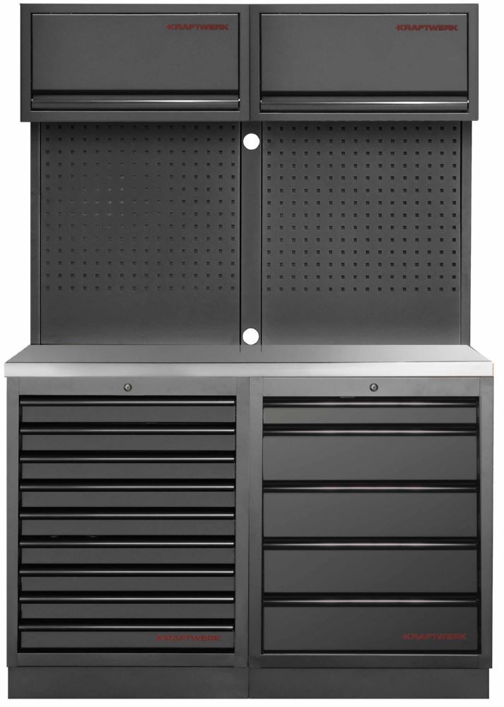 Produktbild Kraftwerk MOBILIO Black 2er Werkstattschrank System Lochwand Edelstahl 430