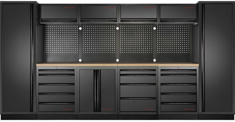 Produktbild Kraftwerk MOBILIO Black Werkstatt Schrankwand 6er Komplett-Kombi Arbeitsplatte Buche