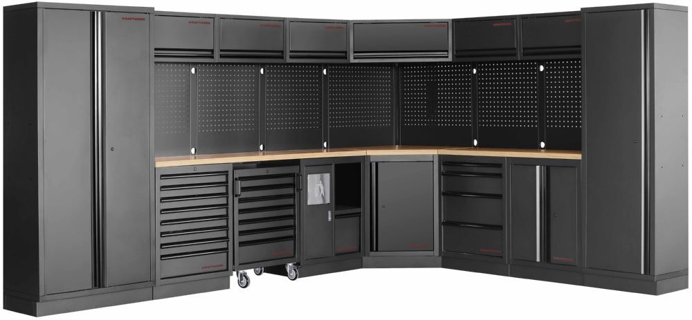 Produktbild Kraftwerk MOBILIO black Werkstatt Schrankwand 8er Komplett-Kombi Arbeitsplatte Buche