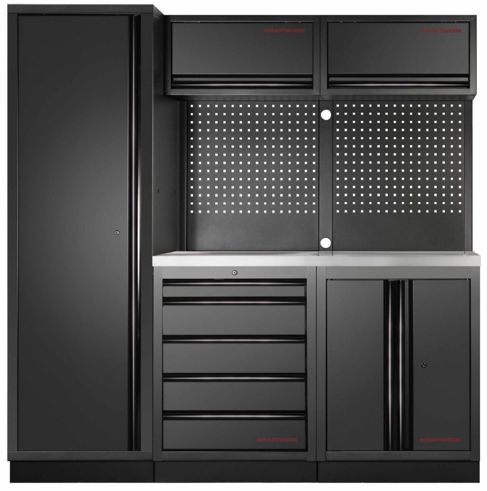 Produktbild Kraftwerk MOBILIO Black Werkstatt Schrankwand 3er Komplett-Kombi Arbeitsplatte Edelstahl