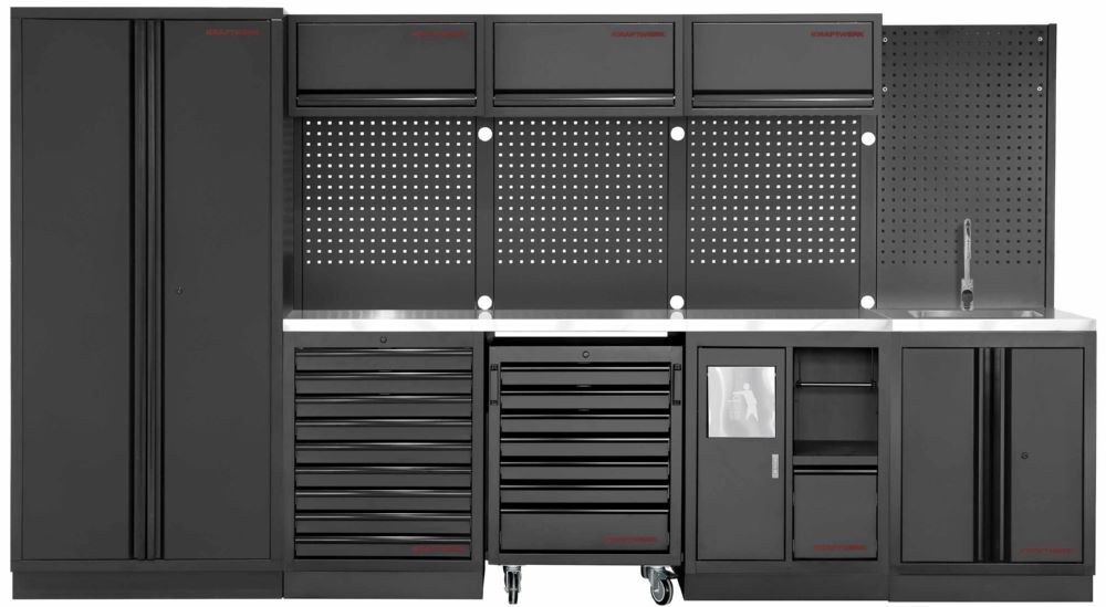 Produktbild Kraftwerk MOBILIO Black SANITORY Werkstatt Schrankwand System 4er Kombi Platte Edelstahl