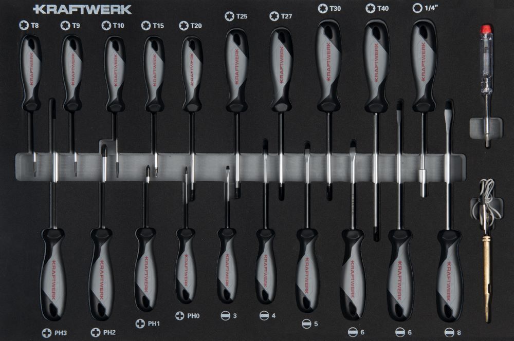 Kraftwerk Schraubendreher Einlage Torx, Schlitz, Kreuzschlitz, 1/4 Zoll 22-tlg. Produktbild Kraftwerk Schraubendreher Einlage Torx, Schlitz, Kreuzschlitz, 1/4 Zoll 22-tlg.