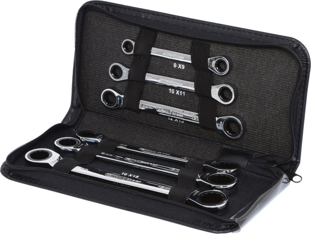 KS Tools GEAR plus Doppel Ratschenringschlüssel Satz 6 teilig Lederetui