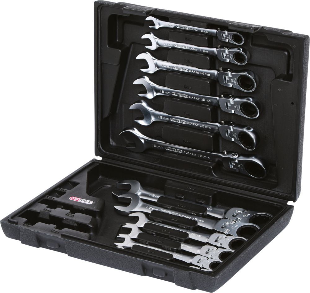 KS Tools GEARplus Gelenk Ratschenringmaulschlüssel Satz 12 teilig feststellbar Produktbild KS Tools GEARplus Gelenk Ratschenringmaulschlüssel Satz 12 teilig feststellbar