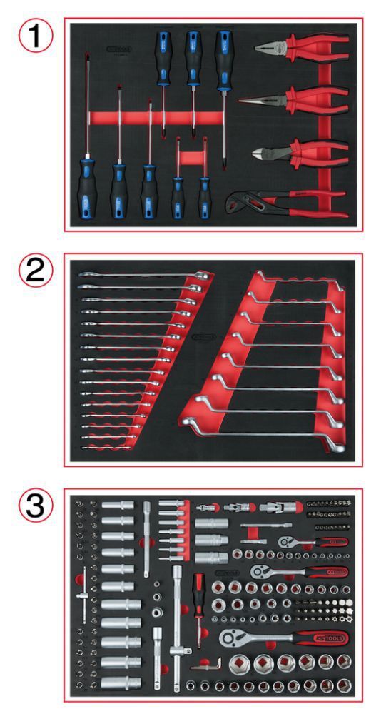 KS Tools Universal Systemeinlagen Satz für 3 Schubladen mit 215 Premium Werkzeugen Produktbild KS Tools Universal Systemeinlagen Satz für 3 Schubladen mit 215 Premium Werkzeugen