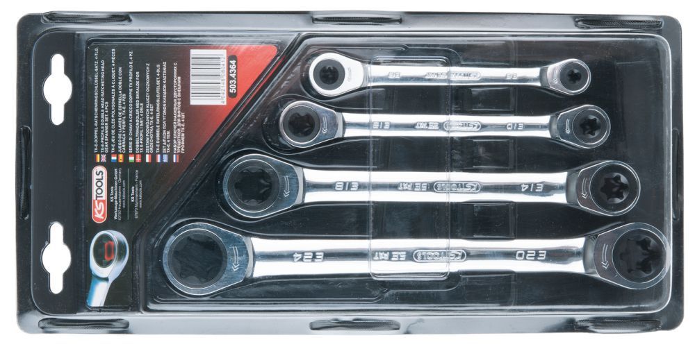 KS Tools GEARplus Torx-E-Doppel-Ratschenringschlüssel-Satz, 4-tlg. Produktbild KS Tools GEARplus Torx-E-Doppel-Ratschenringschlüssel-Satz, 4-tlg.