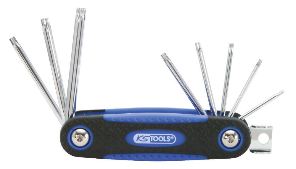 KS Tools CHROMEplus Torx Winkelstiftschlüssel Klapphalter mit Bohrung 8 Teile KS Tools CHROMEplus Torx Winkelstiftschlüssel Klapphalter mit Bohrung 8 Teile