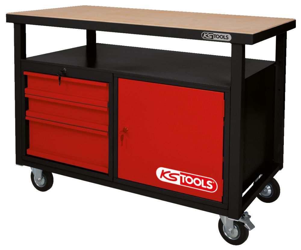 KS TOOLS Fahrbare Werkbank mit 3 Schubladen und 1 Tür Produktbild KS TOOLS Fahrbare Werkbank mit 3 Schubladen und 1 Tür