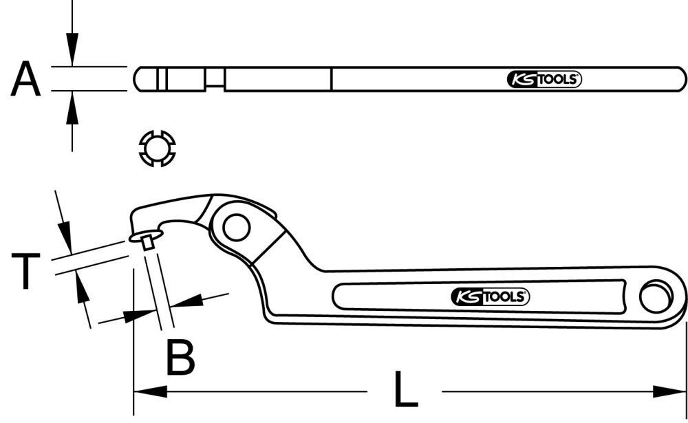 KS Tools Gelenk-Hakenschlüssel mit Zapfen, 114-158mm Produktbild KS Tools Gelenk-Hakenschlüssel mit Zapfen, 114-158mm bild 2