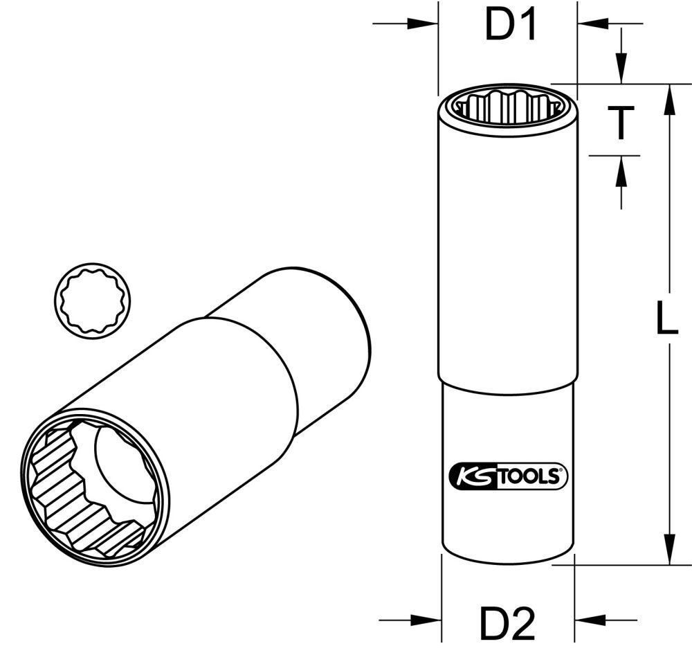 KS Tools 1/2" 12 kant Stecknuss lang 7/16" Produktbild KS Tools 1/2" 12 kant Stecknuss lang 7/16" bild 2