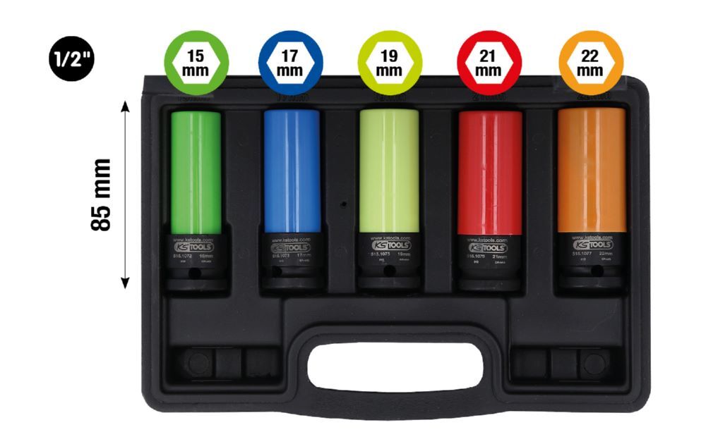 Produktbild KS Tools 1/2 Zoll Alu Felgen Kraft Stecknuss Satz robust 5 Teile