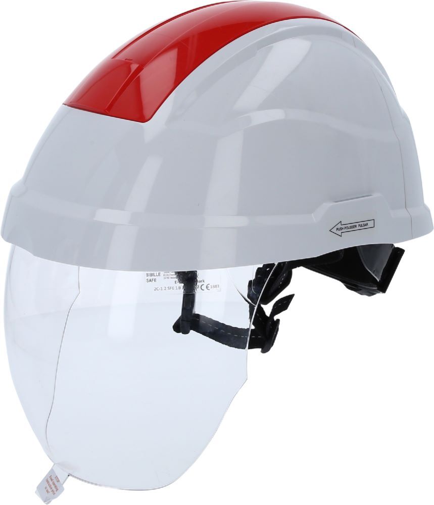Produktbild KS Tools Arbeits Schutzhelm mit Gesichtsschutz Kopfband 530 bis 630 mm rot