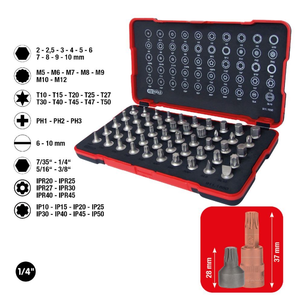 KS Tools Bit-Stecknuss-Satz extra kurz 50 Teile 1/4 Zoll Produktbild KS Tools Bit-Stecknuss-Satz extra kurz 50 Teile 1/4 Zoll