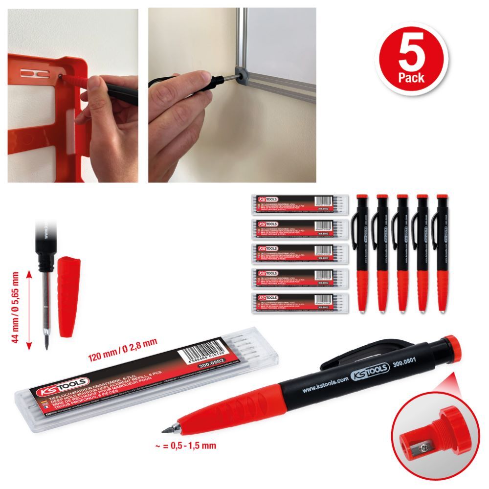 Produktbild 2in1 Druckbleistift und Tieflochmarker-Satz, 8-tlg, 5er Pack bild 2