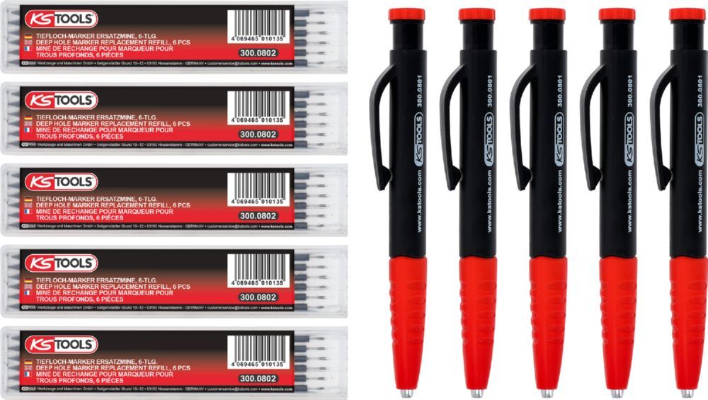 Produktbild KS Tools Druckbleistift und Tieflochmarker Satz 2 in 1 5er Pack 8 teilig