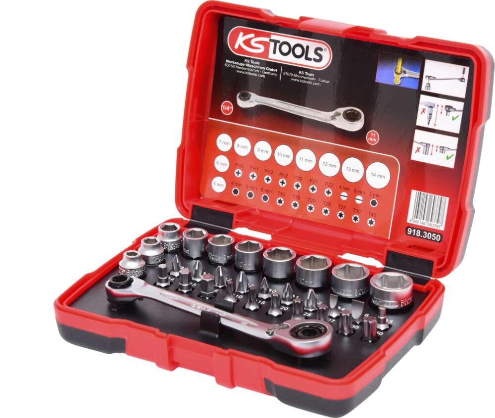 KS Tools 1/4 Zoll 11 mm Durchgangs-Steckschlüssel- und Bit-Satz 31 Teile Produktbild KS Tools 1/4 Zoll 11 mm Durchgangs-Steckschlüssel- und Bit-Satz 31 Teile